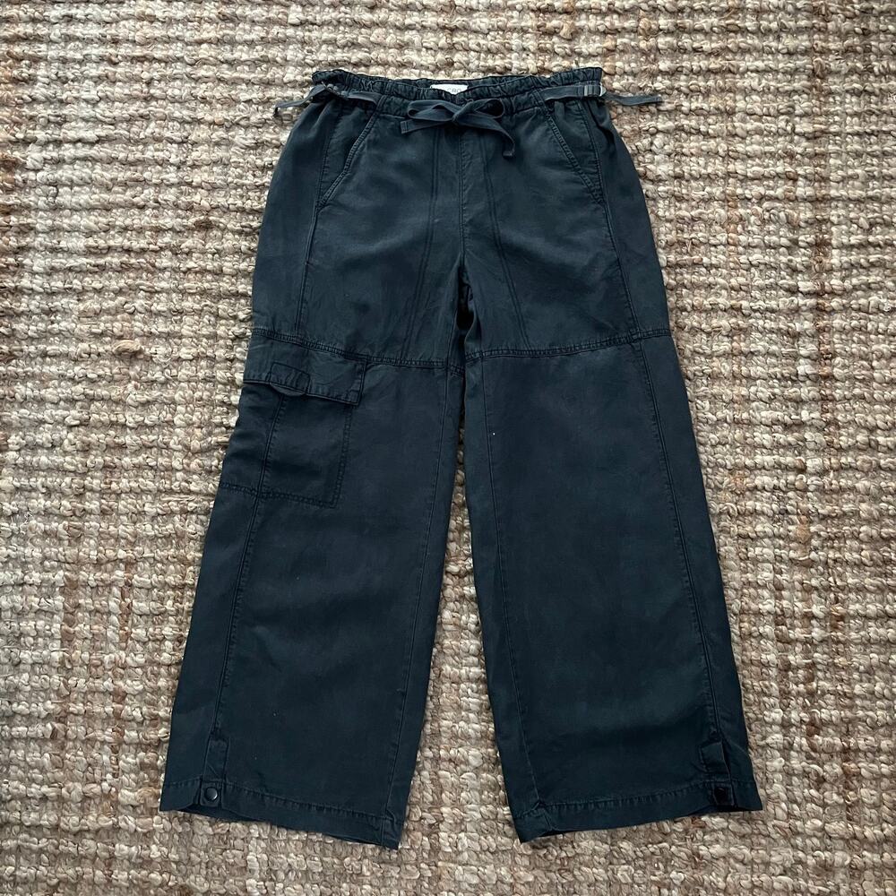Pilcro Black Tencel Linen Wide Leg Cargo Pants XS Utility Drawstring Gorpcore